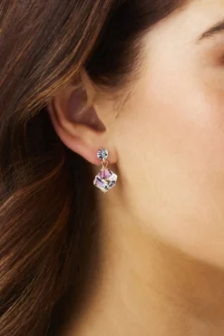 Jon Richard Radiance Collection Rose Gold Plated Aurora Borealis Cube Drop Earrings