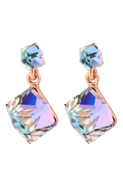 Jon Richard Radiance Collection Rose Gold Plated Aurora Borealis Cube Drop Earrings