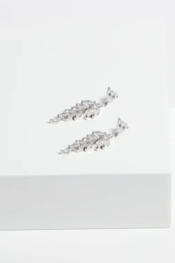 Jon Richard Rhodium Plated Cubic Zirconia Leaf Drop Earrings
