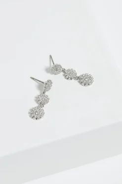 Jon Richard Rhodium Plated Cubic Zirconia Mini Flower Drop Earrings