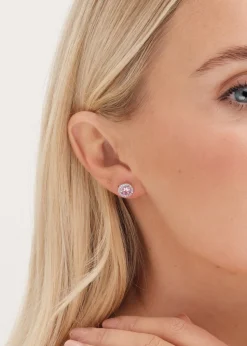 Jon Richard Rhodium Plated & Pink Stud Earrings