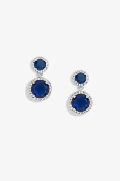 Jon Richard Rhodium Plated & Sapphire Double Halo Earrings