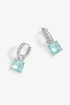 Jon Richard Rhodium Plated & Aqua Huggie Earrings