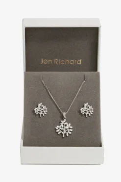 Jon Richard Rhodium Plated Cubic Zirconia Tree Of Love Box Set - Gift Box