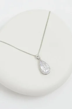Jon Richard Rhodium Plated Cubic Zirconia Pear Drop Pendant - Gift Boxed