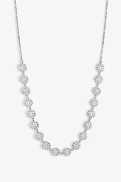 Jon Richard Rhodium Plated Cubic Zirconia Mini Flower Adjustable Necklace