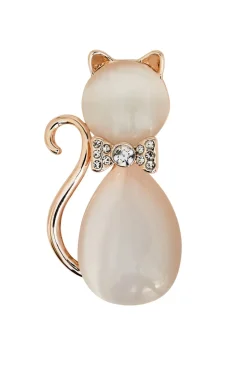 Jon Richard Rose Gold Pink Crystal Cat Brooch - Gift Boxed