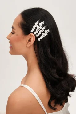 Jon Richard Silver Plated Pearl Bow & Floral Hair Slides Pack Of 4