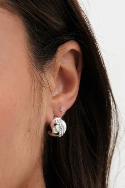 Jon Richard Silver Plated Polished Crystal Dome Stud Earrings