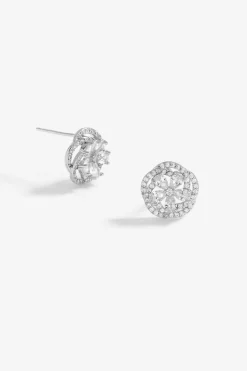Jon Richard Silver Plated Cubic Zirconia Flower Stud Earrings