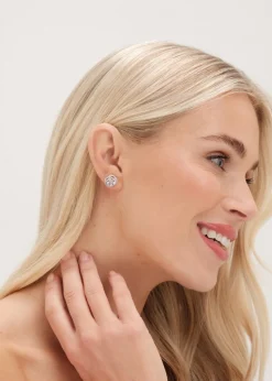 Jon Richard Silver Plated Cubic Zirconia Flower Stud Earrings