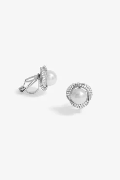 Jon Richard Silver Plated Cubic Zirconia & Pearl Clip Earrings