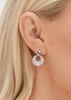 Jon Richard Silver Plated Polished & Micro Pave Door Knocker Earrings