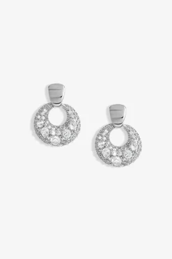 Jon Richard Silver Plated Polished & Micro Pave Door Knocker Earrings
