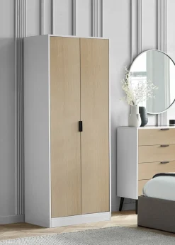 Julian Bowen Alba 2 Door Wardrobe in White and Oak (202 x 77 x 53cm)