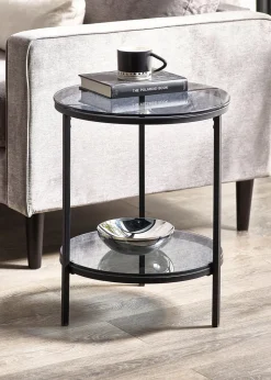 Julian Bowen Black Chicago Circular Lamp Table With Shelf (56 x 45 x 45cm)