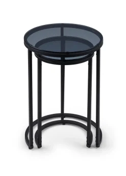 Julian Bowen Black Round Nesting Side Tables Smoked Glass (55  x 40 x 40cm)
