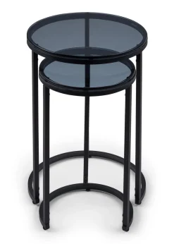 Julian Bowen Black Round Nesting Side Tables Smoked Glass (55  x 40 x 40cm)