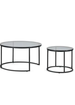 Julian Bowen Black Round Nesting Coffee Tables Smoked Glass (50 x 80 x 80cm)
