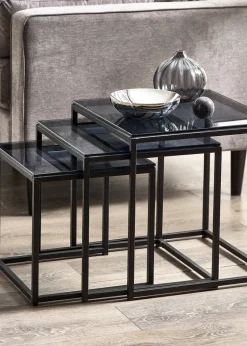 Julian Bowen Chicago Nest Of 3 Tables Smoked Glass (45 x 45 x 45cm)