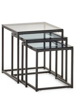 Julian Bowen Chicago Nest Of 3 Tables Smoked Glass (45 x 45 x 45cm)