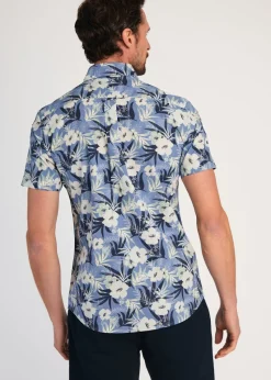Kensington Eastside Blue Cotton Printed Poplin Short Sleeve Shirt