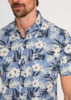Kensington Eastside Blue Cotton Printed Poplin Short Sleeve Shirt