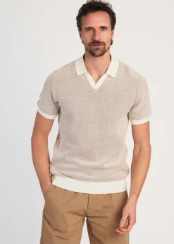 Kensington Eastside Ecru Cotton Short Sleeve V-Neck Polo Shirt