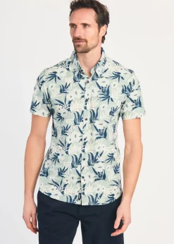 Kensington Eastside Green Cotton Printed Poplin Short Sleeve Shirt