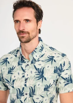 Kensington Eastside Green Cotton Printed Poplin Short Sleeve Shirt
