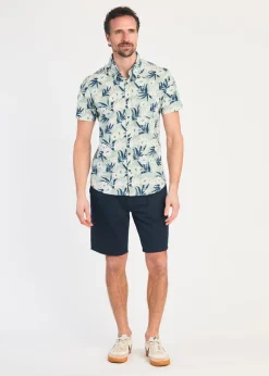 Kensington Eastside Green Cotton Printed Poplin Short Sleeve Shirt