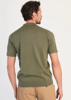 Kensington Eastside Khaki Cotton Short Sleeve Zip Neck Polo Shirt