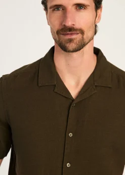 Kensington Eastside Khaki Cotton Textured Short Sleeve Shirt