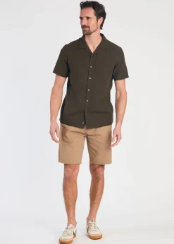 Kensington Eastside Khaki Cotton Textured Short Sleeve Shirt