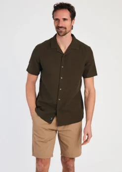 Kensington Eastside Khaki Cotton Textured Short Sleeve Shirt