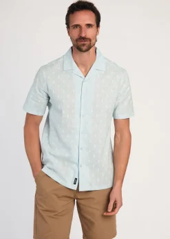 Kensington Eastside Light Blue Cotton Printed Short Sleeve Shirt
