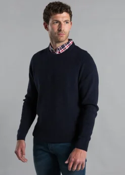 Kensington Eastside Navy Mock Checked Shirt Crew Neck Jumper