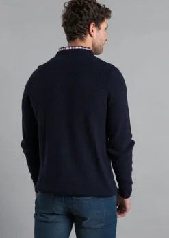 Kensington Eastside Navy Mock Checked Shirt Crew Neck Jumper