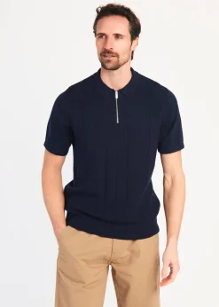 Kensington Eastside Navy Cotton Short Sleeve Zip Neck Polo Shirt