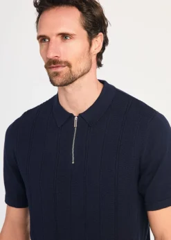 Kensington Eastside Navy Cotton Short Sleeve Zip Neck Polo Shirt