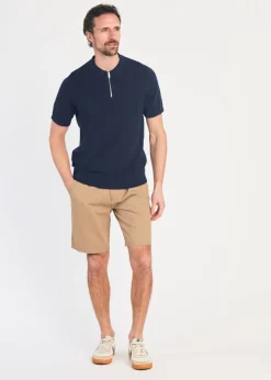 Kensington Eastside Navy Cotton Short Sleeve Zip Neck Polo Shirt