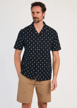 Kensington Eastside Navy Cotton Printed Short Sleeve Shirt