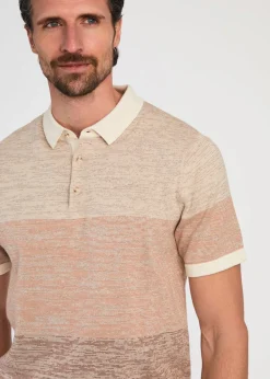 Kensington Eastside Tan Cotton Colour Block Button-Up Polo Shirt