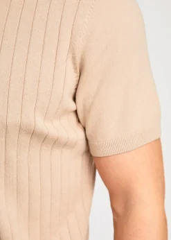 Kensington Eastside Taupe Cotton Short Sleeve 1/4 Zip Polo Shirt