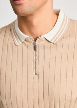 Kensington Eastside Taupe Cotton Short Sleeve 1/4 Zip Polo Shirt