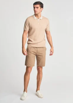Kensington Eastside Taupe Cotton Short Sleeve 1/4 Zip Polo Shirt