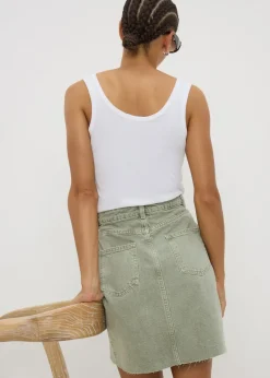 Khaki Denim Mini Skirt