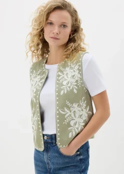 Khaki Embroidered Waistcoat