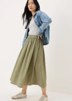 Khaki Midi Poplin Skirt