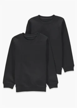 Kids 2 Pack Black Crew Neck School Sweatshirts (3-13yrs)